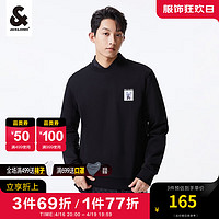 杰克·琼斯（JACK&JONES）春季男装潮流圆领法斗犬卡通印花上衣百搭纯色上衣运动卫衣长袖男 黑色E40 170/92A/S