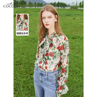 cocoon 春夏季新气质花料衬衫优雅系带女士上衣