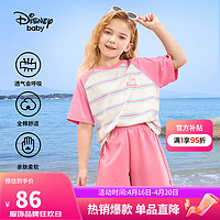 迪士尼（DISNEY）童装女童短袖套装吸湿排汗短袖T恤短裤两件套24夏DB421UE12粉100 深玫粉