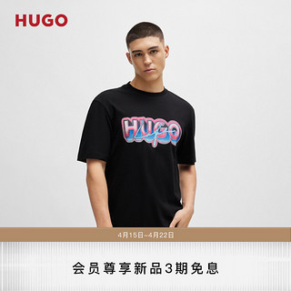HUGO BOSS 男士2024夏季新款徽标图案装饰棉质平纹短袖T恤