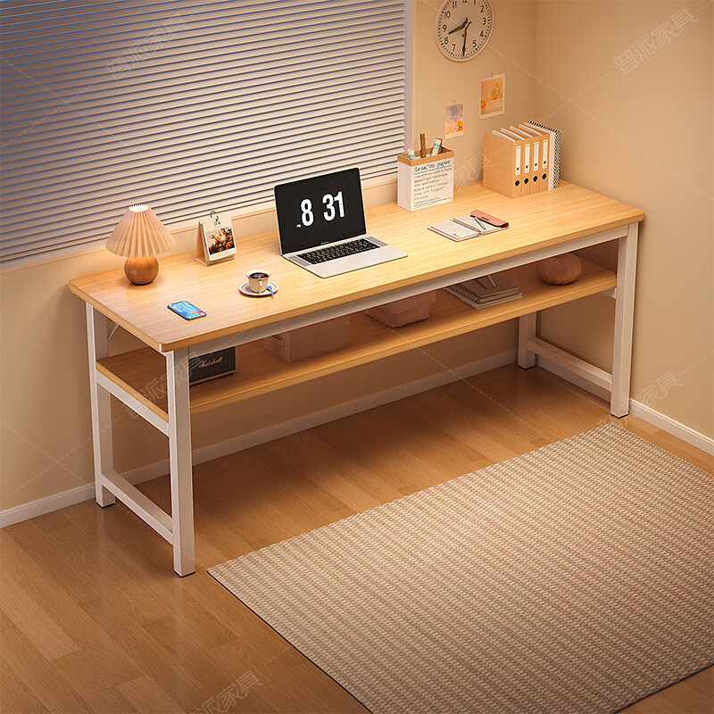 普派电脑桌卧室靠墙长条桌家用窄桌学习桌长书桌台式桌子 【双层】橡木色140cm