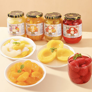 拉米娜 水果糖水罐头510g*4罐黄桃草莓桔子什锦新鲜水果即食 水果罐头混合口味
