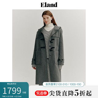 E·LAND 衣恋 Elnad衣恋老钱风单排扣长款毛呢大衣清冷感格雷系2024春季新款