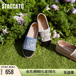 STACCATO 思加图 2022春季新款大麦鞋渔夫鞋小香风厚底女休闲单鞋子EDT06AA2