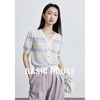 百家好（Basic House）夏季短款小香风薄款女毛衣针织衫B0624H5M502 淡紫罗 S