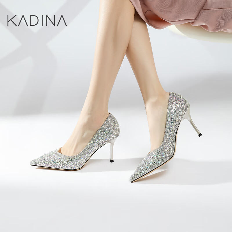卡迪娜卡迪娜24年春季浅口单鞋气质优雅水钻细高跟女鞋KWS240113 KWS240113-金色 39