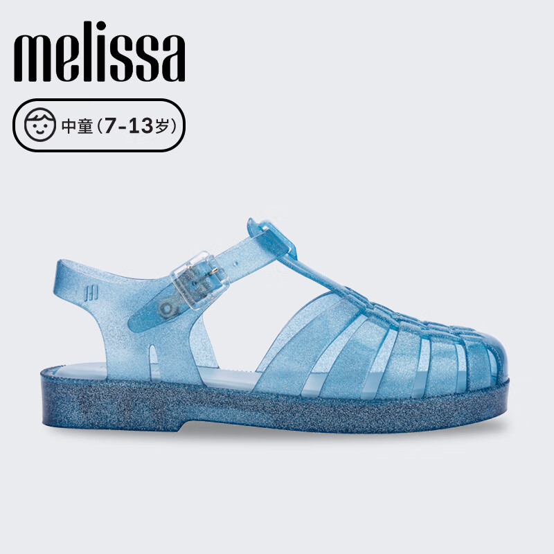 melissa 梅丽莎时尚织儿童果冻罗马包头凉鞋33521 闪耀蓝色 30