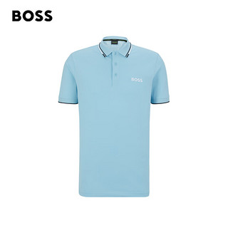 BOSS（服装） BOSS男士年春夏撞色饰边徽标棉质混纺短袖Polo衫 451-浅蓝色 EU:S