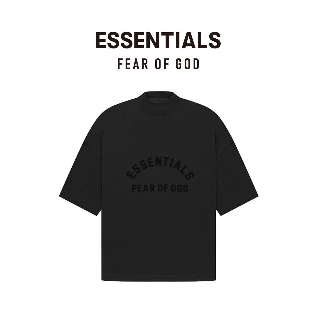 FEAR OF GOD ESSENTIALS 拉丝LOGO系列棉质圆领短袖T恤美式高街潮牌时尚高端透气百搭 玄黑色 XXS