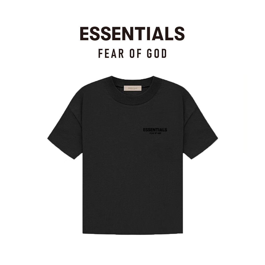 FEAR OF GOD ESSENTIALS植绒背部LOGO系列棉质圆领短袖T恤男女美式宽松经典潮流打底内搭 青黑色 XL