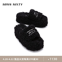 MISS SIXTY 2024春季新款毛毛拖鞋女高级感外穿一字厚底松糕鞋百搭