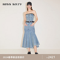MISS SIXTY 2024春季新款牛仔抹胸连衣裙女鱼尾裙