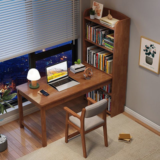 实木书桌书架一体桌简约转角书柜组合学生学习桌家用办公电脑桌子