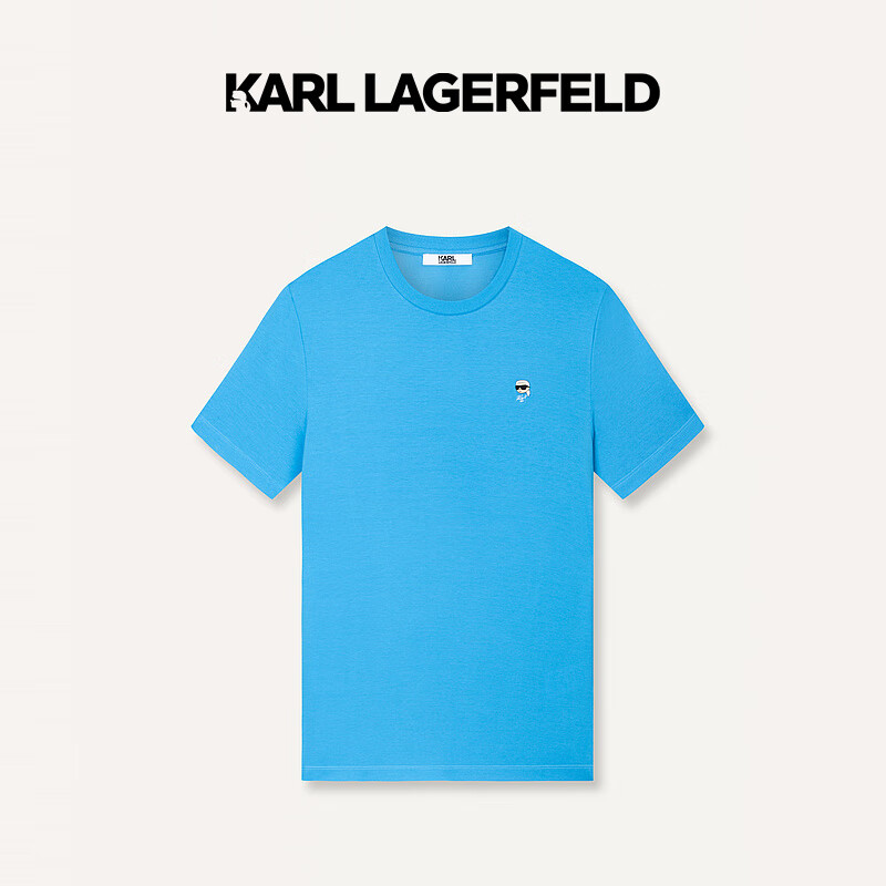 Karl Lagerfeld卡尔拉格斐轻奢老佛爷男装 24夏款KLlogo刺绣7舒适短袖T恤 蓝色 46