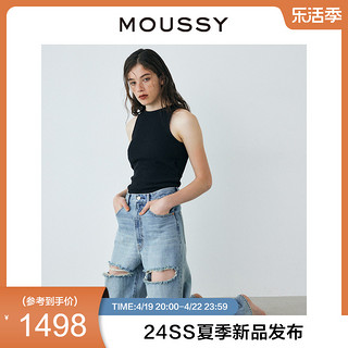 MOUSSY 摩西 夏季新品宽松直筒高腰破洞休闲牛仔裤女010GAK11-5130