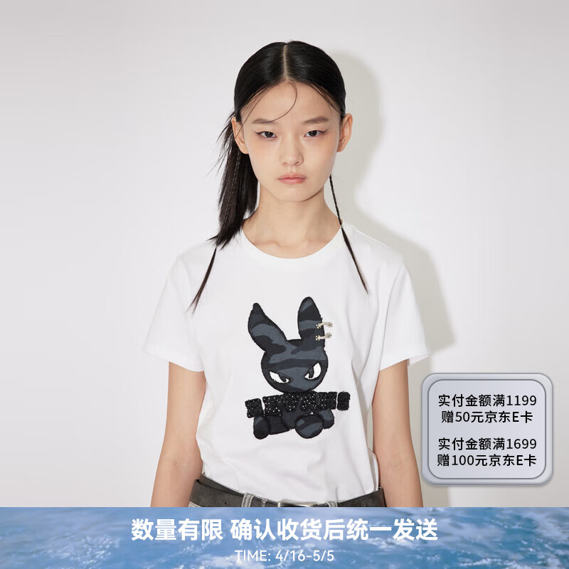 RE'VAN芮范2024夏季设计师款玩趣外星兔贴布绣T恤RM31001059 白色 XS/34