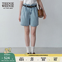 Teenie Weenie小熊女装2024夏装高腰牛仔短裤宽松A字牛仔裤子 浅蓝色 170/L
