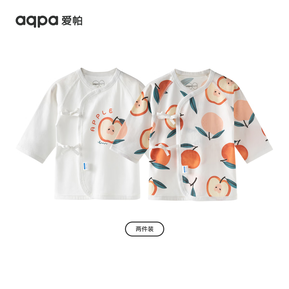 aqpa【2件装】夏季新生儿半背衣婴儿宝宝纯棉印花上衣和尚服 苹苹安安组合 59cm