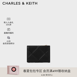 CHARLES&KEITH24夏季绗缝菱格多卡位短款钱包女CK6-10681128 Black黑色 XXS