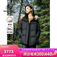 beanpole【90%鹅绒】滨波 秋冬 毛领羽绒服女宽松保暖通勤休闲 黑色 160/84A