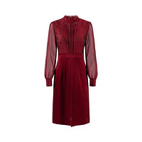 Juzui 玖姿 商场同款优雅气质微透视红色收腰连衣裙
