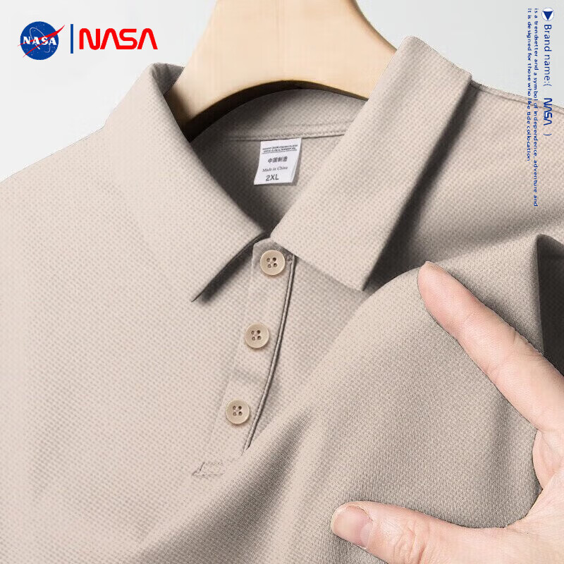 NASAOVER短袖男T恤Polo领纯色冰丝半袖翻领宽松保罗衫商务休闲夏季 卡其 XL135斤-150斤