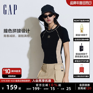 Gap 盖璞 女装2024夏季新款刺绣logo撞色拼接短袖T恤圆领针织上衣889920