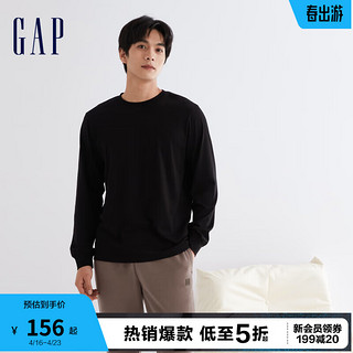 Gap 盖璞 男装冬季2023LOGO纯棉运动长袖T恤841263宽松廓形上衣 黑色 165/88A(S)亚洲尺码