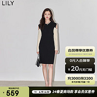 LILY2024春女装设计感撞色内搭中长款连衣裙女小黑裙小个子女 510黑 M