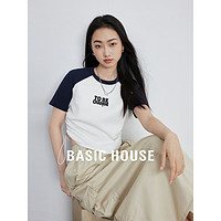 百家好（Basic House）夏季短款百搭时尚印花圆领女款T恤B0624H5I562 珍珠白 M