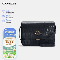 蔻驰（COACH）女士中号单肩斜挎包小方包蓝黑色皮革C5631IMMID