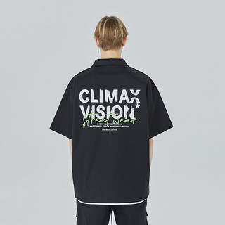 百亿补贴：CLIMAX VISION 破损撞色字母拉链短袖衬衫美式高街宽松半袖衬衣潮
