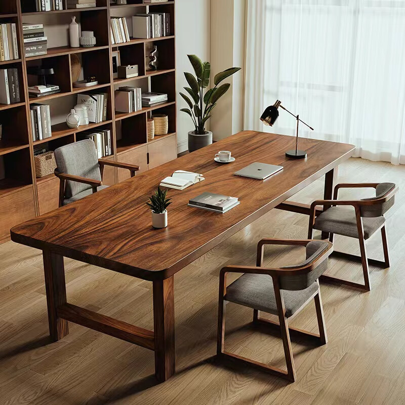 优品元素实木客厅大书桌胡桃木长桌家用工作台书房办公学习桌电脑会议桌 胡桃木桌120*60*75*2.8cm