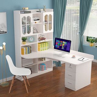 实木转角台式电脑桌家用墙角写字书桌书架书柜一体组合儿童学习桌