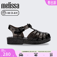 Melissa梅丽莎亲子系列平底休闲小童罗马猪笼果冻凉鞋33522 闪耀黑色 22