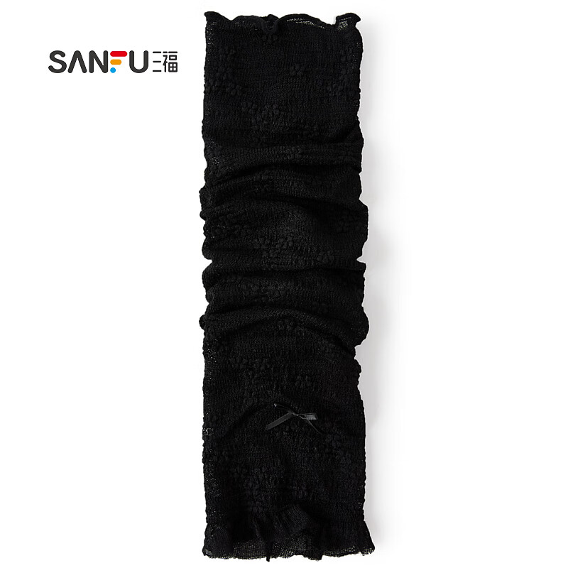 SANFU 三福 女袜套单双装 甜美日系蕾丝蝴蝶结堆堆腿套袜子826814 黑色 均码