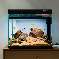 SUNSUN 森森 鱼缸水族箱超白玻璃生态小型桌面免换水智能金鱼缸 黑色480智能超白金鱼缸 内置棉和滤材