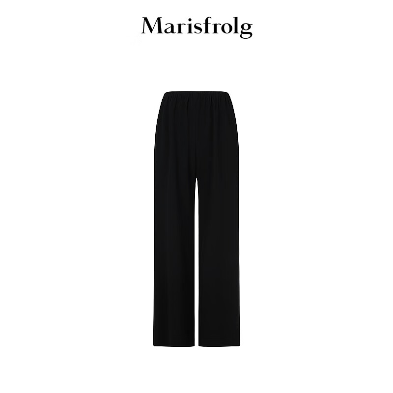 Marisfrolg【精简美学】玛丝菲尔2024夏季时尚休闲抽绳斜裁设计黑色长裤 经典黑 S