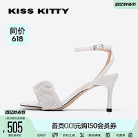Kiss Kitty KISSKITTY一字带高跟鞋仙女风法式夏季细跟水钻羊皮绝美时装凉鞋