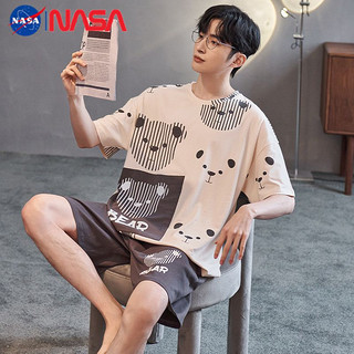 NASAOVER NASA男士睡衣夏季纯棉休闲青少年薄款短袖短裤学生夏天家居服套装