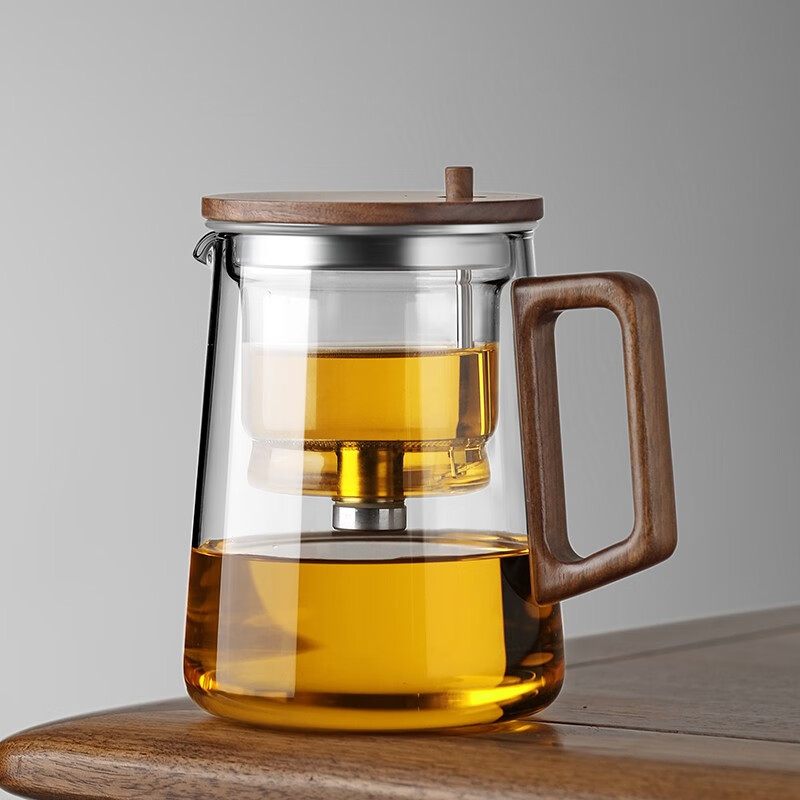 不拙胡桃木飘逸杯茶水分离杯办公室泡茶壶家用玻璃茶壶 2矮款-胡桃木飘逸杯550ml