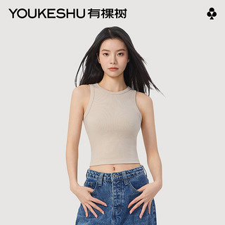 YOUKESHU 有棵树 撞色工字背心女辣妹U型领罗纹棉质吊带短款内搭打底美拉德