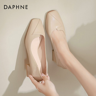 DAPHNE 达芙妮 单鞋女2024新款春季裸色通勤面试女鞋粗跟高跟鞋女法式皮鞋