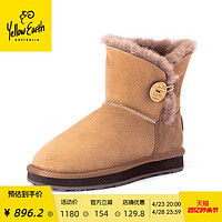 Yellow Earth YellowEarth2023秋冬新款羊皮毛一体加厚雪地靴女椰扣平底靴20O