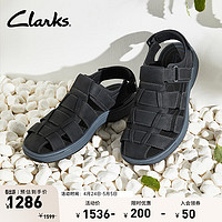 Clarks其乐索塔系列男鞋夏季镂空绑带复古时尚缓震罗马凉鞋 黑色 261768997 41.5