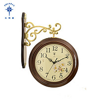 北极星北极星双面挂钟木质轻音工艺钟客厅中式石英钟创意时尚两面钟表 1509棕色