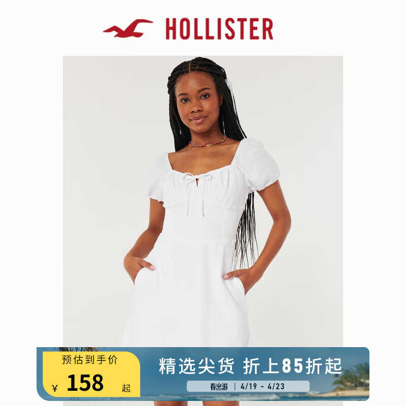 HOLLISTER24春夏辣妹露背泡泡袖短款A字连衣裙 女 357893-1 白色 XXS (160/80A)