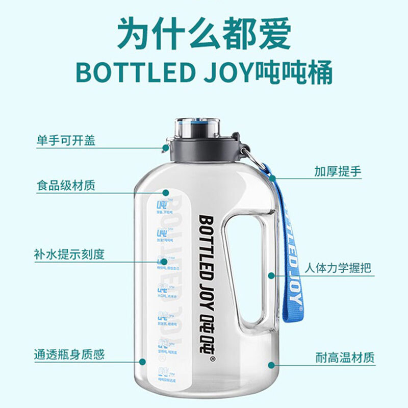 吨吨 BOTTLED JOY吨吨桶运动水壶杯顿顿桶便携杯子耐高温大容量杯 罗斯代言*透明（Tritan） 2.5L