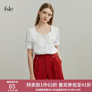 范思蓝恩 22FS2336蕾丝花边大翻领短袖衬衫，女夏季设计感小众上衣 白色 XS