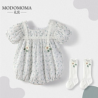 modomoma 婴儿衣服夏装女宝宝短袖雪纺碎花包屁连体哈衣爬服满月周岁外出服
